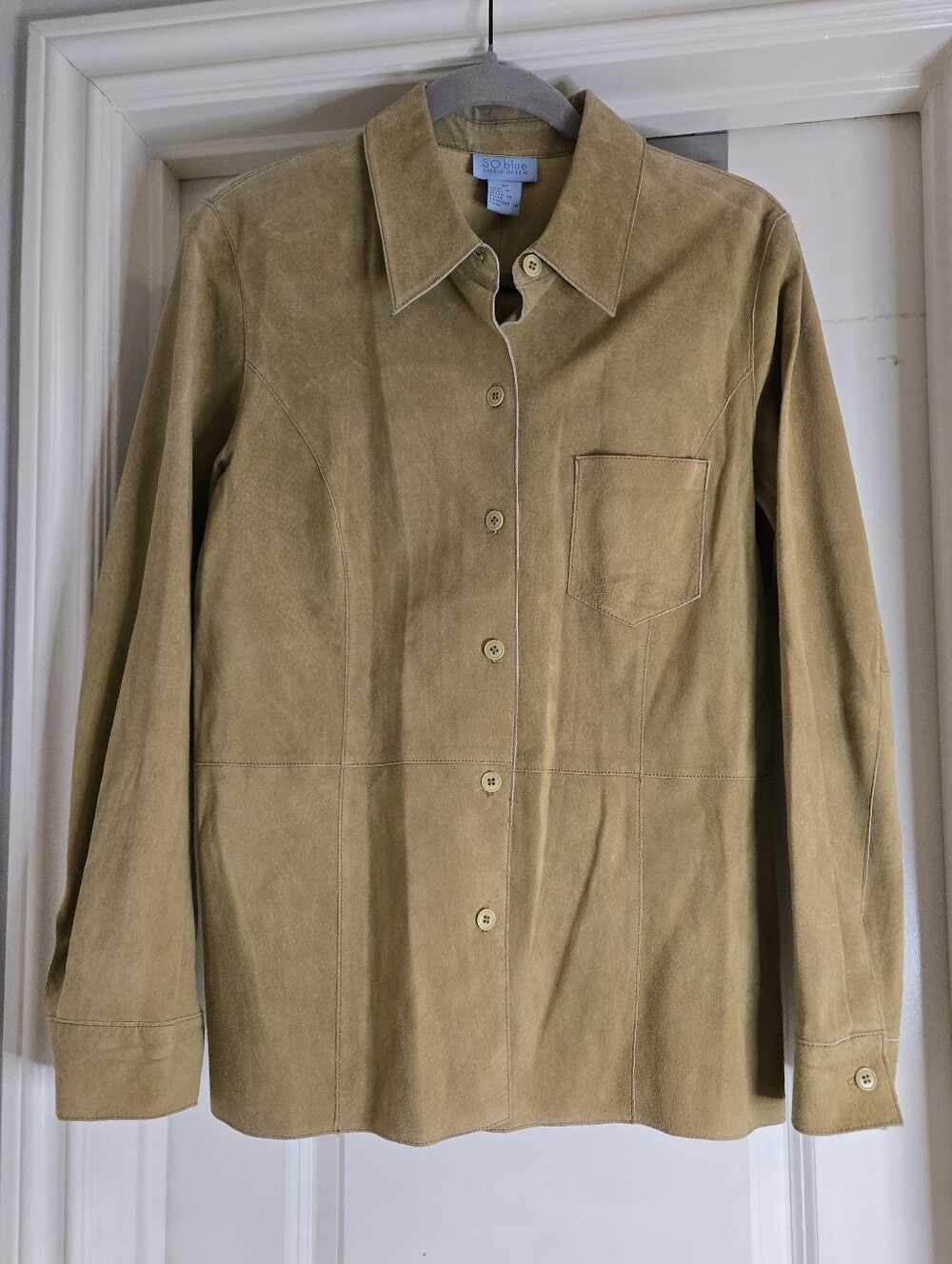 Sigrid Olsen Vintage Suede Button-Up Jacket in Tan/Olive Tone, Size Medium
